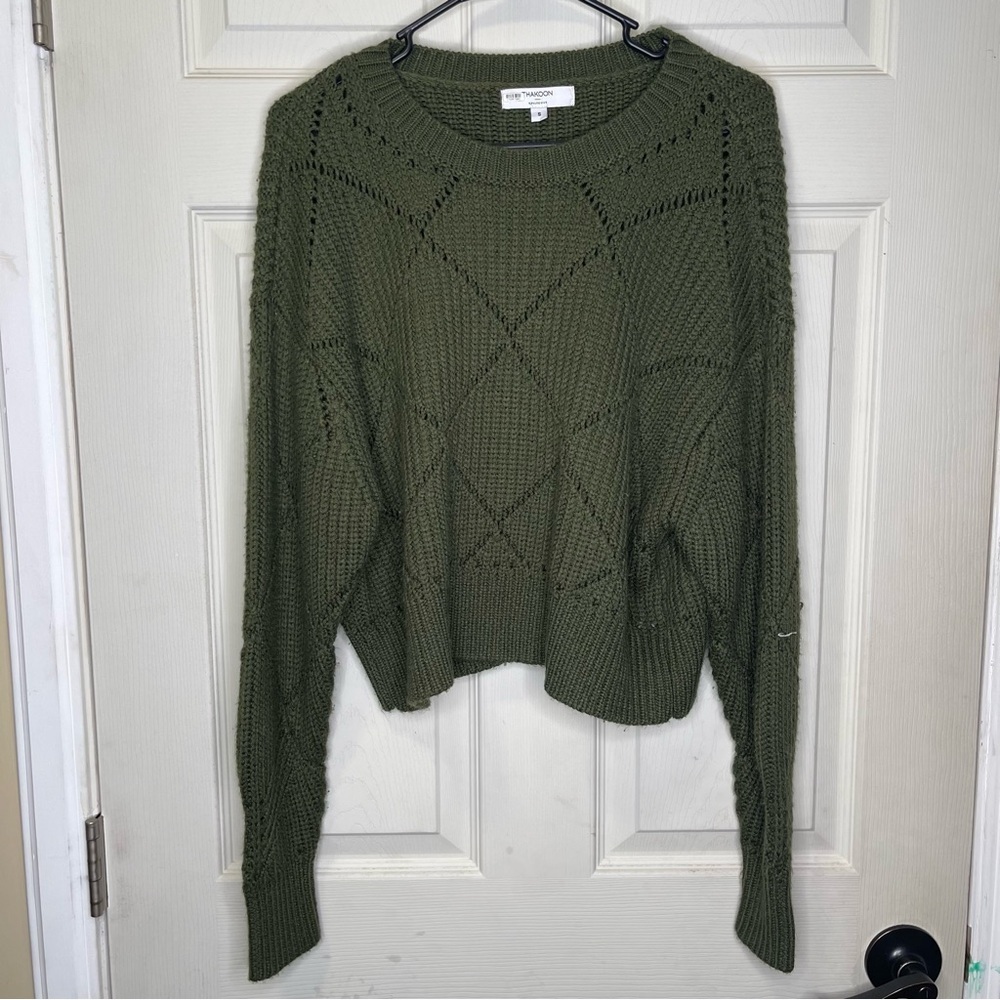 Thakoon Olive Green Diamond Pointelle Sweater Top Sz S